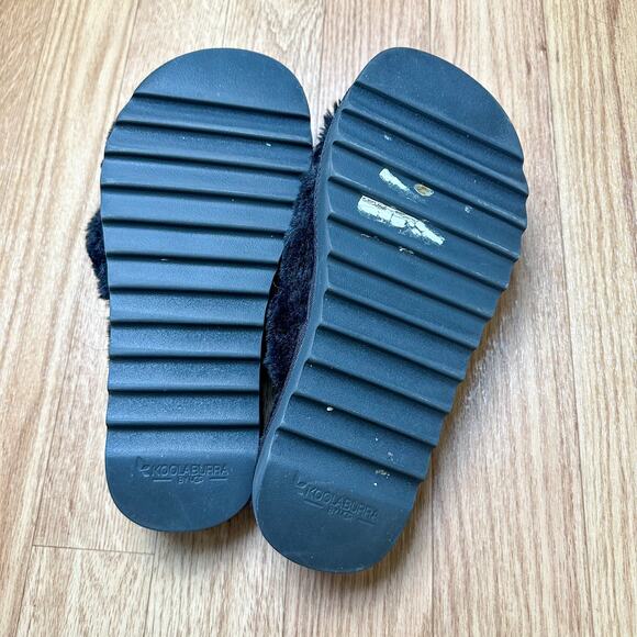 Koolaburra By Ugg Ballia Faux Fur Slippers Black Criss Cross Top Woman - Picture 5 of 5